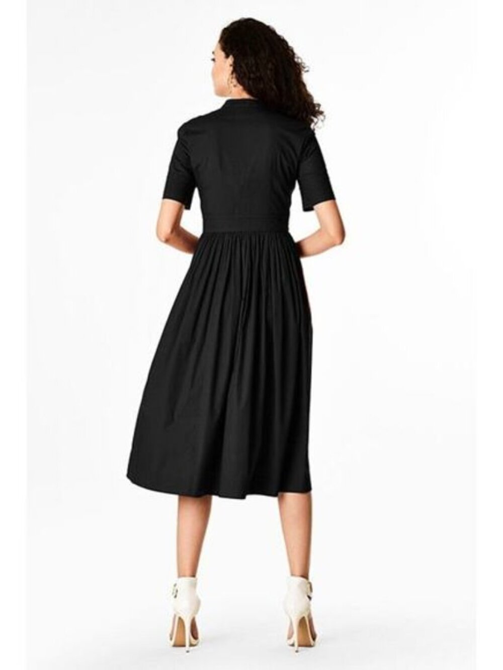 eshakti Black Pintuck Pleat Bib-Front Poplin Dress - Picture 2 of 16